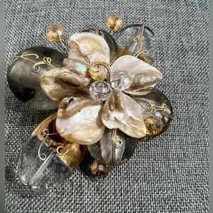 Floral Design Handmade Brooch Made using Glass Beads And Crystals Wire Wrapped.